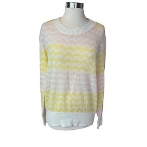 Frnch Sweater Womens Striped Long Sleeve Stretch Scoop Neck Yellow Large NWOT